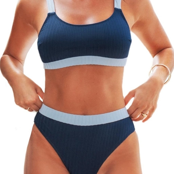 CUPSHE Women's Bikini Sets Hign Waisted Scoop Neck Wide Adjustable Straps Color - Picture 1 of 6